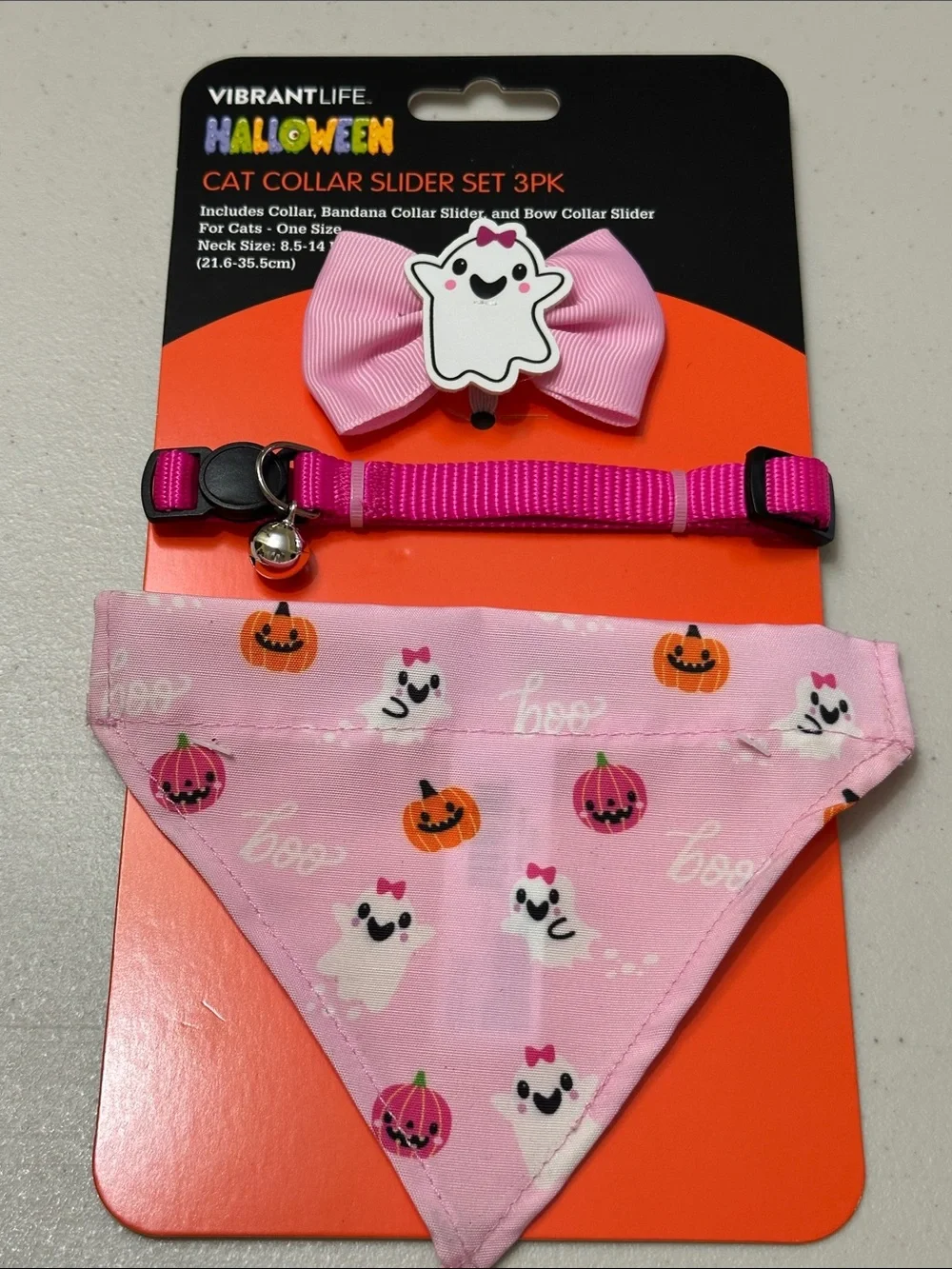 VibrantLife Pink Halloween Cat Collar & Bandana Set